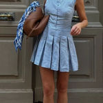 Reformation  | Arella 100%‎ Linen Collared Mini Dress in Mineral Blue Photo 0