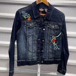 HARLEY DAVIDSON Denim Dark Blue Jean Embroidery Jacket Size Women's Medium Red Photo 0