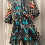 Elan Navy Blue Multicolored Aztec Tribal Patterned Romper Swimsuit Cover-Up - S Photo 6