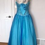 Ice & Fire Aquamarine Turquoise Corset Tulle Straps Gown Ball Evening beads xv heart Fairy Embellish Sequin Pageant Blue Size 12 Photo 4