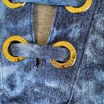 Michael Kors Blue True Navy Midi Dress Gold Grommets Sleeveless Size XS Photo 2