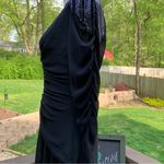 Casadei  c1982 Black Long Sleeve V Neck Beaded Shoulder Dress SZ 6/8 Vintage Photo 4