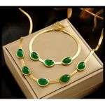 18K Gold Plated green Emerald Necklace SET Stainless Steel womens jewelry green Photo 11