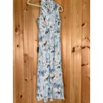 Lulus NWT  Distinctive Charm Blue Floral Satin Asymmetrical Midi Dress Party XS Photo 5