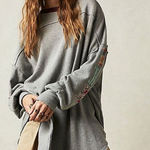 We The Free  Gray and Maroon Sweatshirt Free People Tee Tunic Top Size Medium Photo 0
