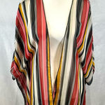 Polly & Esther pink mustard yellow black red striped kimono wrap top size large Photo 0