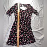 Wallflower Pink and Black floral dress short sleeves partial open back skater Size M Photo 4