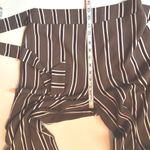 mine high waisted mocha and wine striped wide leg pants tie waist elastic back L Brown Size L Photo 6