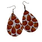 Pumpkins on White Leather Drop Shaped Earrings Photo 2