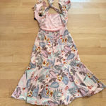 Lulus NWT  Floral Midi Dress Square Neck Back Tie Cutout Pink Tropical Size S Photo 5