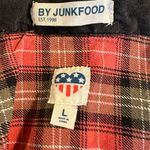 Retro 90s Large Junk Food Peace Sign Plaid Flannel Grunge Fall Red Logo Patch Photo 7