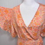 Perry Walker Collective Madi Mini Silk Wrap Dress Size 3 Orange‎ Floral Paisley Orange Photo 2