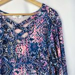 Moa Moa  Blue & Neon Pink Printed Long Sleeve Top 3X Photo 2