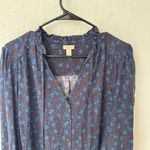 Hinge  Blue Floral Long Sleeve V Neck Tassel Blouse Small Photo 1