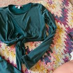 Urban Outfitters 🌻HP🌻NWOT  green Elle keyhole wrap crop top flare sleeves S Photo 10