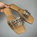 ZARA ‎ Studded Clear Strap Square Toe Tan Sandals Slides Size 39 Photo 0