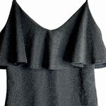 ZARA Black Knit Metallic Glitter Ruffle Flounce Bodysuit Size Medium 6096/003 Photo 3
