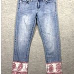 Pilcro & The Letterpress Hyphen Jeans Size 25 Paisley Fringe Trim Red Photo 0