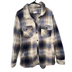Weekends Everyday Plaid Fleece Button Up Long Sleeve Shacket Tan Size L Photo 0