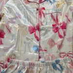 Bow Print Satin Pajama Set Pink Size L Photo 1