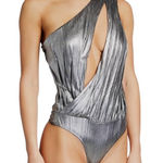 Retrofête Retroféte Bodysuit Women XS Silver Lame One Shoulder Cassie NWT Luxury Party Photo 0