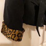 Vintage Braetan leopard animal print black wool fitted tie coat, size large Photo 3