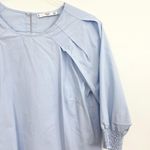 Mango Light Blue Cotton Pleated Sleeve Blouse Photo 2