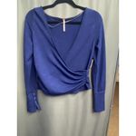 Free People Blouse Top Women's Medium Blue Penny Plunge Neck Stretch Ruched B55 Photo 1