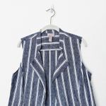 Chico's [] Linen Blue White Striped Coastal Sleeveless Open Vest Top Sz Medium M Photo 2