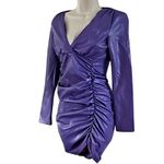 ZARA NWT  Faux Leather Purple Long Sleeve Ruched Fitted Mini Dress Size XS Photo 5