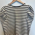 Rebecca Minkoff  Talia Puff Sleeve Ivory Black Stripe Dress Preppy Coastal Large Photo 6