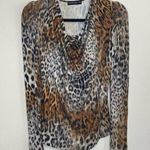 Generation Love Tan Black White Leopard Print Cowl Neck Blouse Size Medium Photo 0
