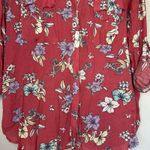 a.n.a  Coral‎ Floral Size PXXL Button Down Shirt Top Long Roll Tab Sleeve Pockets Photo 3