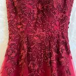 JJ's House Burgundy Homecoming Dress Fit And Flare Satin And Tulle With Appliqué Flowers GORGEOUS! Size 0 Photo 1