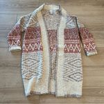 Joie  Wool Blend Open Front Burgundy Tan Aztec Duster Cardigan Size XS Photo 0