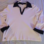 CHAPS  womens creme medium v-neck black collar knit top Photo 0