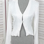 ZARA Textured Scrunch Satin Split Bottom Button Up Shirt White Medium Crop Open Photo 0