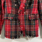 Rachel Zoe Plaid Metallic Thread Tweed Double Breasted Fray Edge Blazer Size S Photo 2