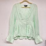 Something Navy  Pastel Green Long Sleeve V Neck Button Front Blouse M Photo 0