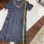 Lina Tomei linen dress Beaded neckline Light navy toward cornflower Size M Size M Photo 9