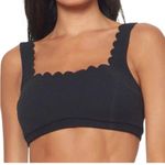Jessica Simpson Black Scalloped Bralette Bikini Top Square Neck Women XL Photo 0