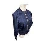 Free People  Satin Bomber Jacket Navy Blue Size XS Lightweight Zip Front Photo 6