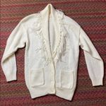 80s VINTAGE WESTERN CREAM KNIT FRINGE CARDIGAN SWEATER COWGIRL BOHO CHIC White Size M Photo 1