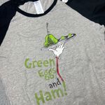 Port Authority NEW Green Eggs and Ham Raglan Tee Womens L Gray Dr Seuss Shirt Photo 1