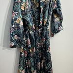 Womans Vtg Kathryn Bath Robe Green Floral Paisley Long Ash Front Tie Closure Med Photo 0