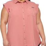 Calvin Klein NWT Jeans Tencel Button Down Collared Sleeveless Top Savannah 3X Photo 0