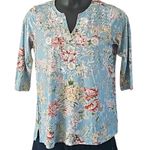 Belle by Kim Gravel Aqua Floral Knit Embroidered Top Size Small NWOT Blue Photo 1