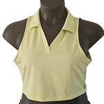 Abound NWOT  Women’s Pastel Neon Green Polo Collar Short Sleeve Crop Top Large Photo 2