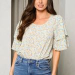 Boutique Heyson Ruffle Sleeve Scoop Neck Floral Bodysuit in Sage NWT Photo 1