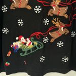 VTG Bechamel M Christmas Holiday LS Mock Neck Embroidered Santa Sleigh Rudolph Black Size M Photo 3